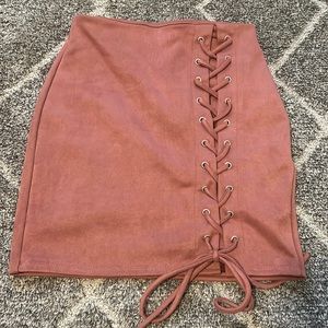 Pink suede mini skirt